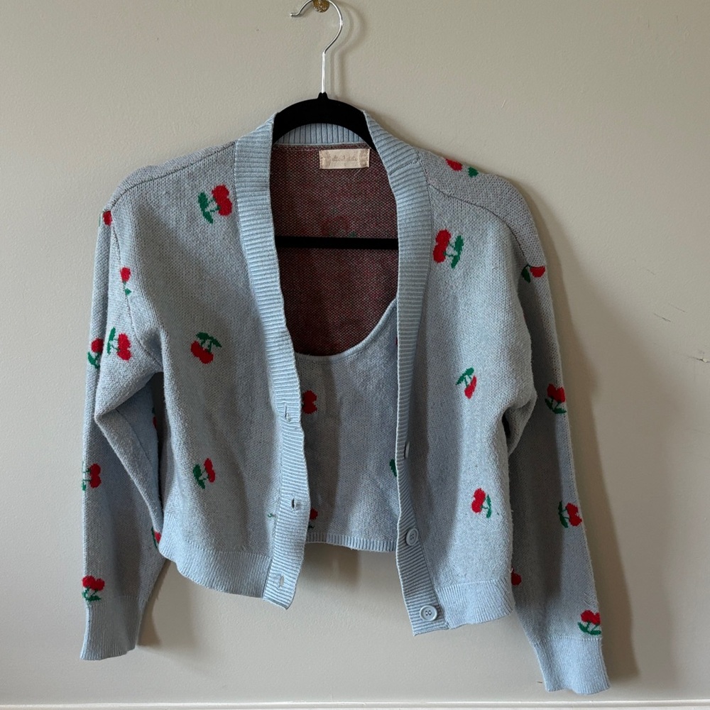 Altar’d State Light Blue Cherry Sweater set Size s
